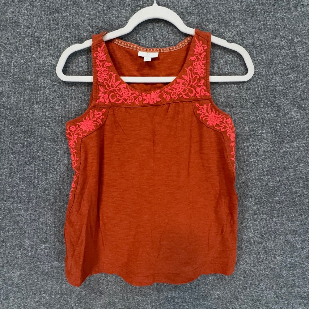 J. Jill Tank Top Women XS Petite Orange Embroidered Floral Cotton Modal Tank
